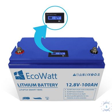 Акумулятор для ДБЖ LiFePO4 літієвий EcoWatt ECO-12-100S Smart BMS 12.8V 100Ah 23071992 фото